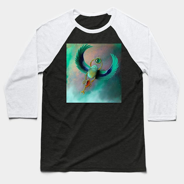 Flying Scarab Baseball T-Shirt by TinBennu